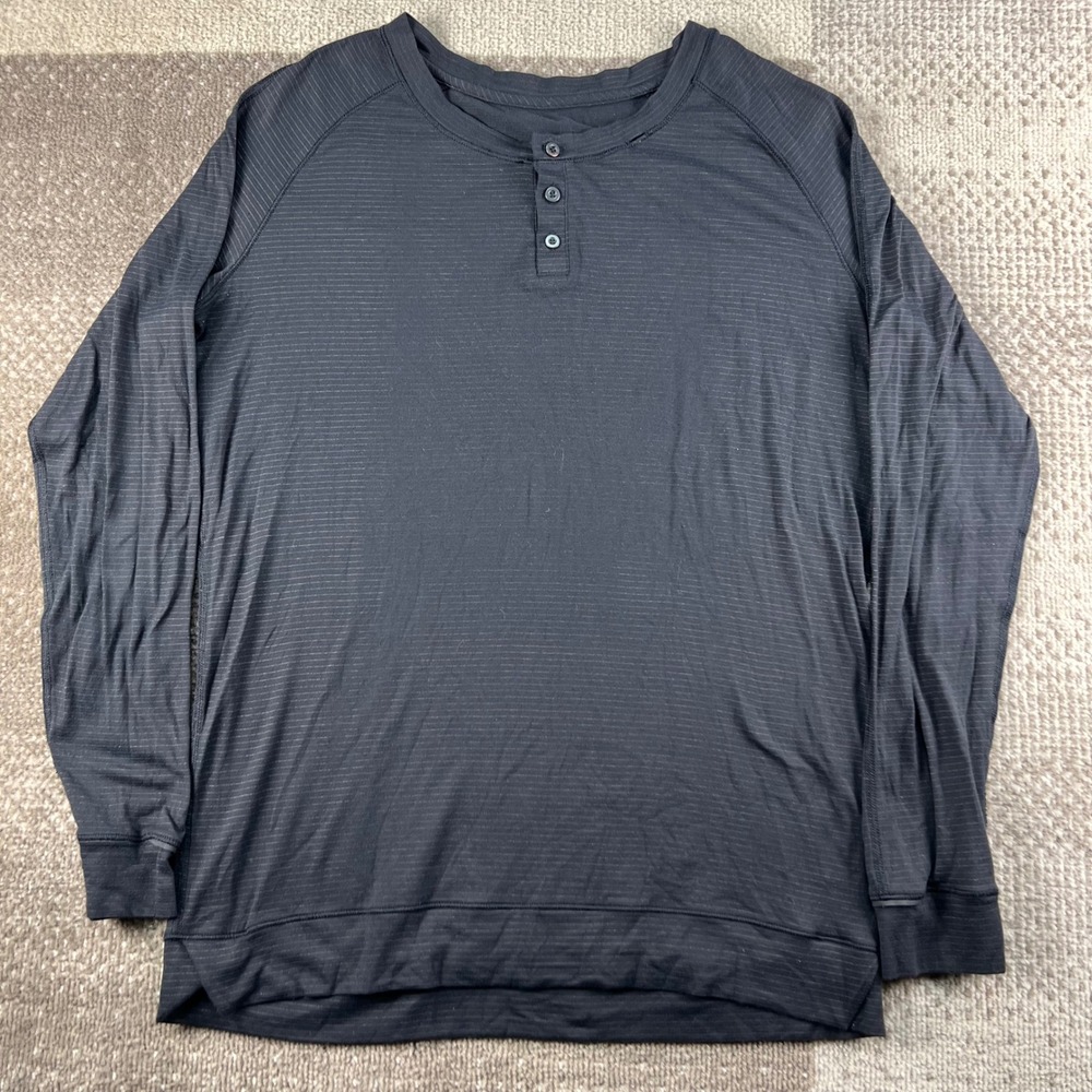 Lululemon Mens Metal Vent Tech Henley Long Sleeve Shirt Black Stripe XL